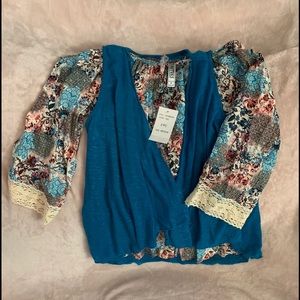 Beautees Girls blouse with vest (2pc) Lace detail